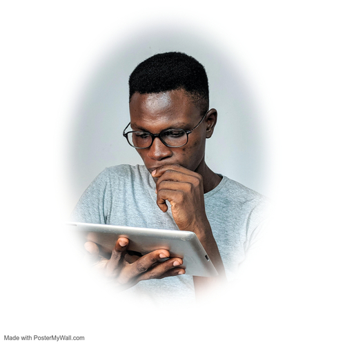 Professional with glasses looking at tablet